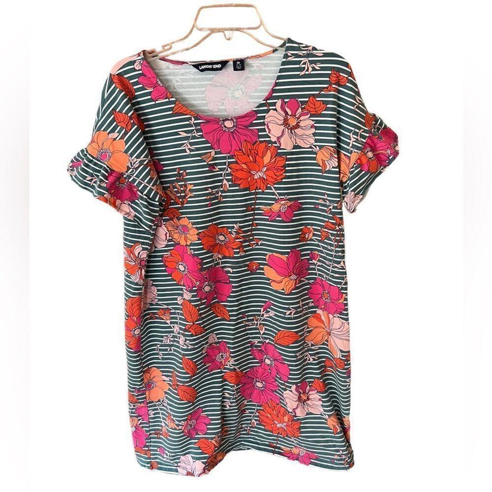 Land’s End striped and floral round‎ neck straight midi dress size medium 10-12